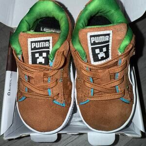 New PUMA x MINECRAFT Suede Little Boy’s Shoes baby toddler size 4C brown green